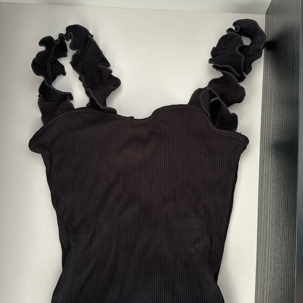 Black Ruffle Sleeve Tank Bodysuit